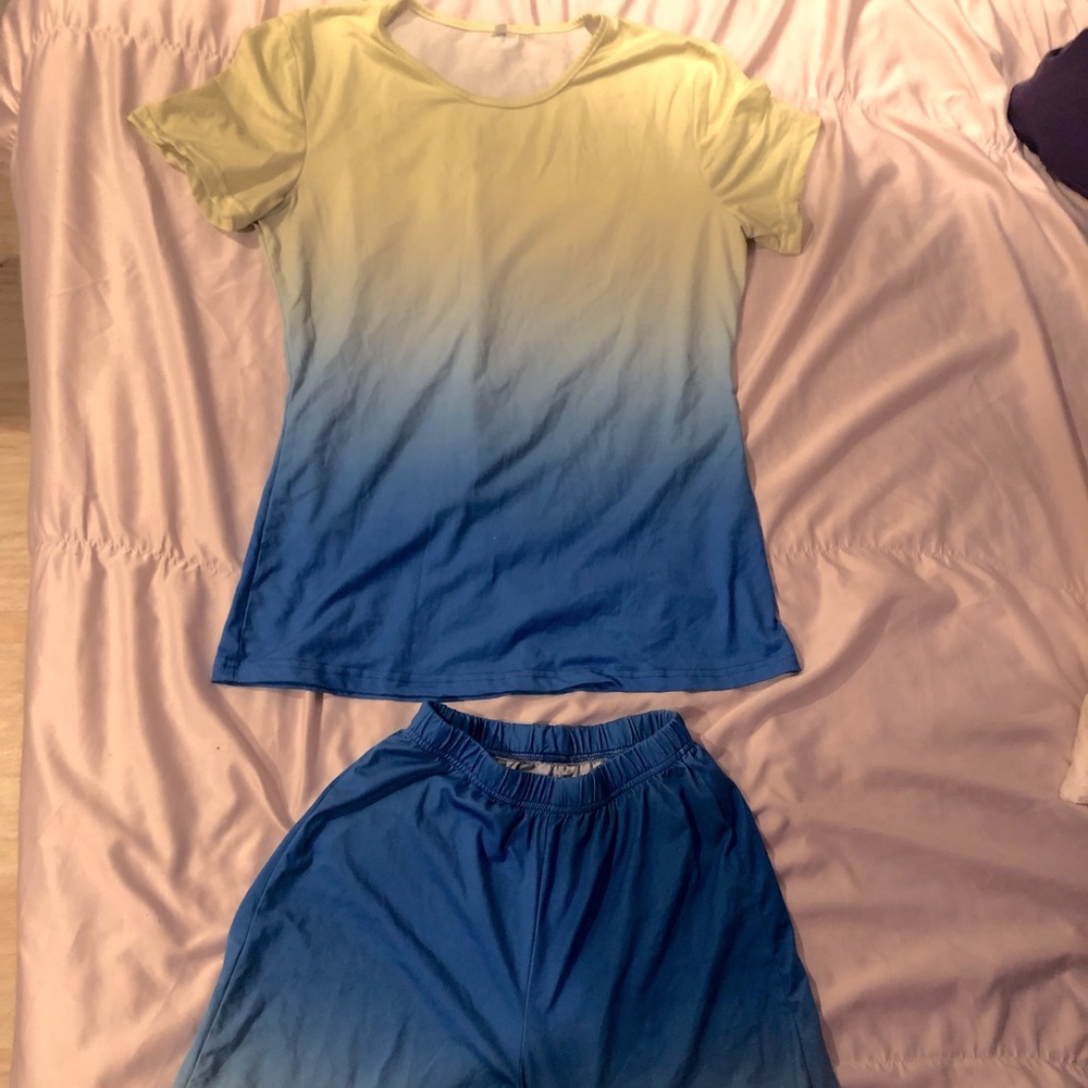 Two piece biker shorts and t-shirt set
